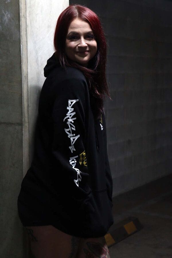 Female wearing a DSK Hoodie