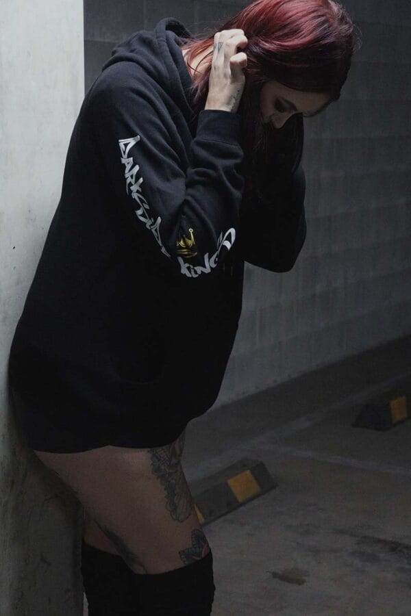 Female wearing a DSK Hoodie