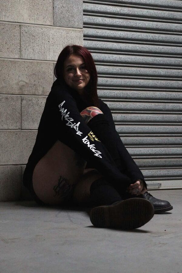 Female wearing a DSK Hoodie