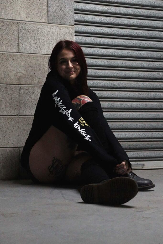 Female wearing a DSK Hoodie