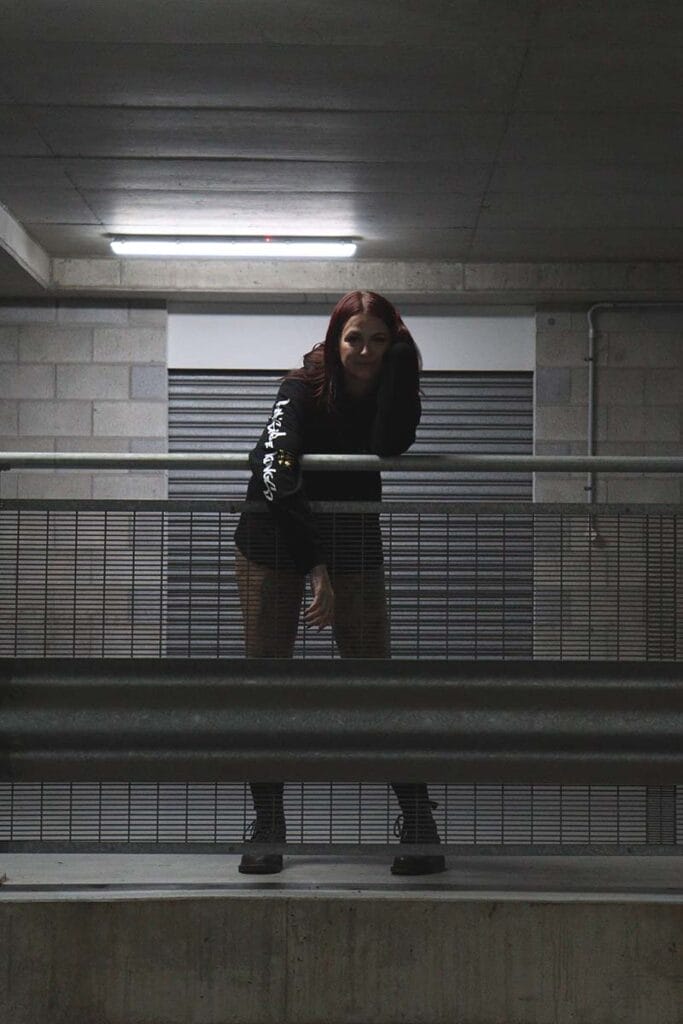 Female wearing a DSK Hoodie