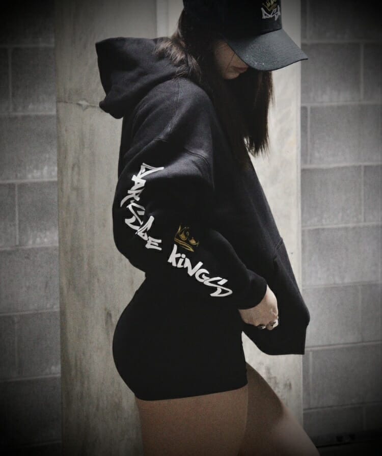 Female wearing a DSK Hoodie