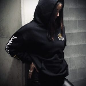 Female wearing a DSK Hoodie