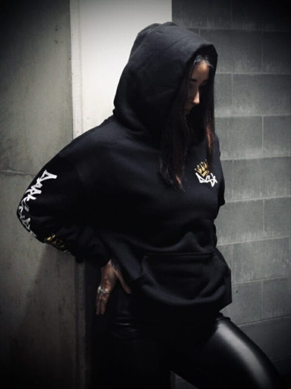 Female wearing a DSK Hoodie
