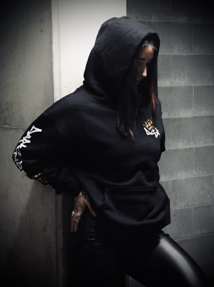 Female wearing a DSK Hoodie