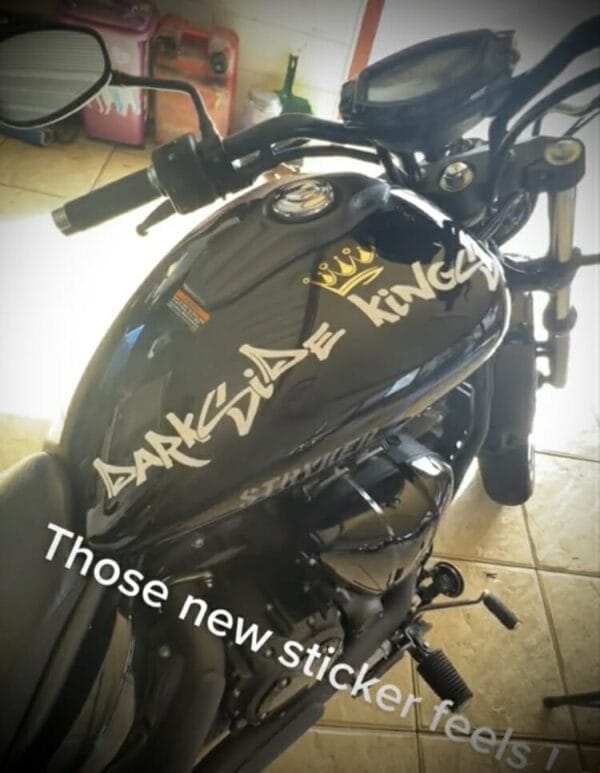 Darkside Kings Sticker on the fuel tank of a customers motorcycle